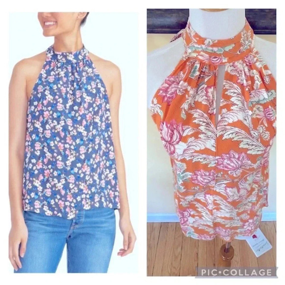 RACHEL by Rachel Roy Tangerine Floral Sleeveless Halter Tank Women’s Small - Picture 1 of 11